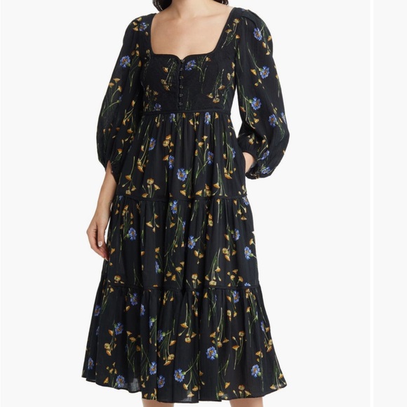 Madewell Xiomara Floral Print Long Sleeve Cotton Dress - Picture 3 of 11